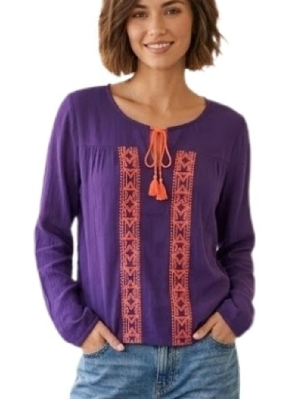 Decree Top 100% Cotton Embroidered Tassle Ties  Purple Size M